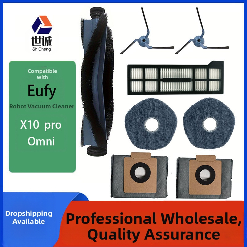 Eufy Encore X10pro OMNI robotporszívóhoz való fogyóeszközök: görgős kefefej, oldalsó kefefej, szűrőelem, felmosó ruha, porzsák