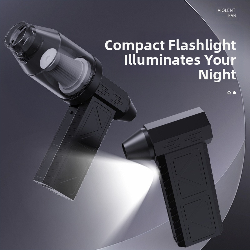 Ръчен турбинен вентилатор за къмпинг — безжичен, 7.4V, 50W, всмукване 11000Pa; осветление и почистване на прах