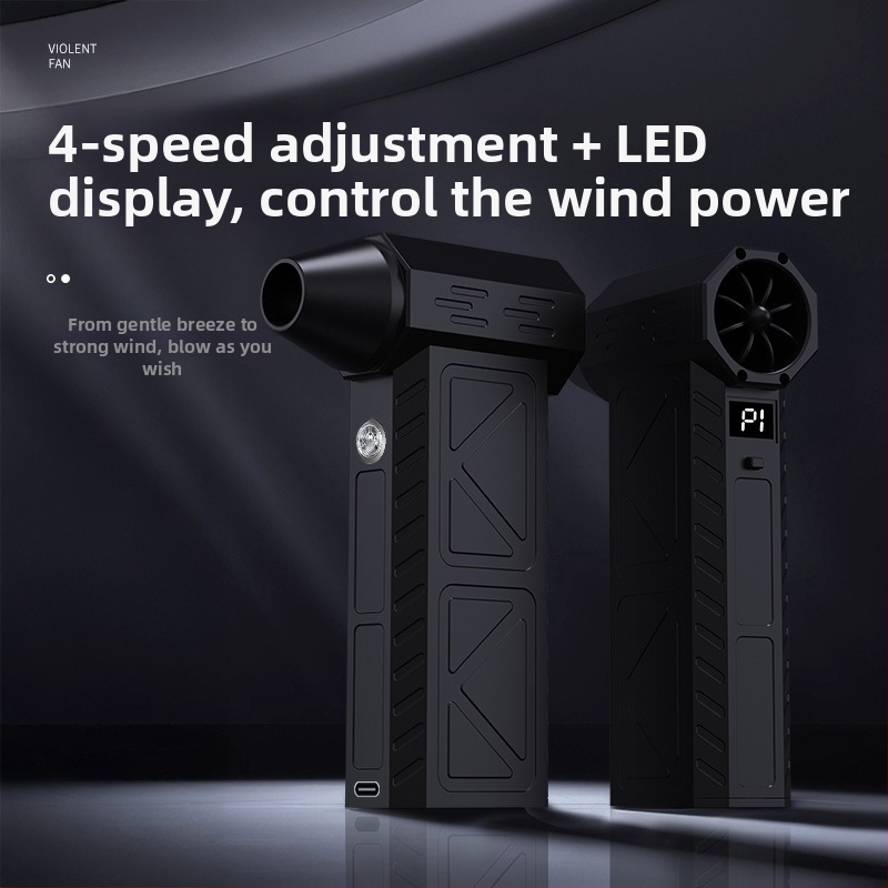 Ръчен турбинен вентилатор за къмпинг — безжичен, 7.4V, 50W, всмукване 11000Pa; осветление и почистване на прах