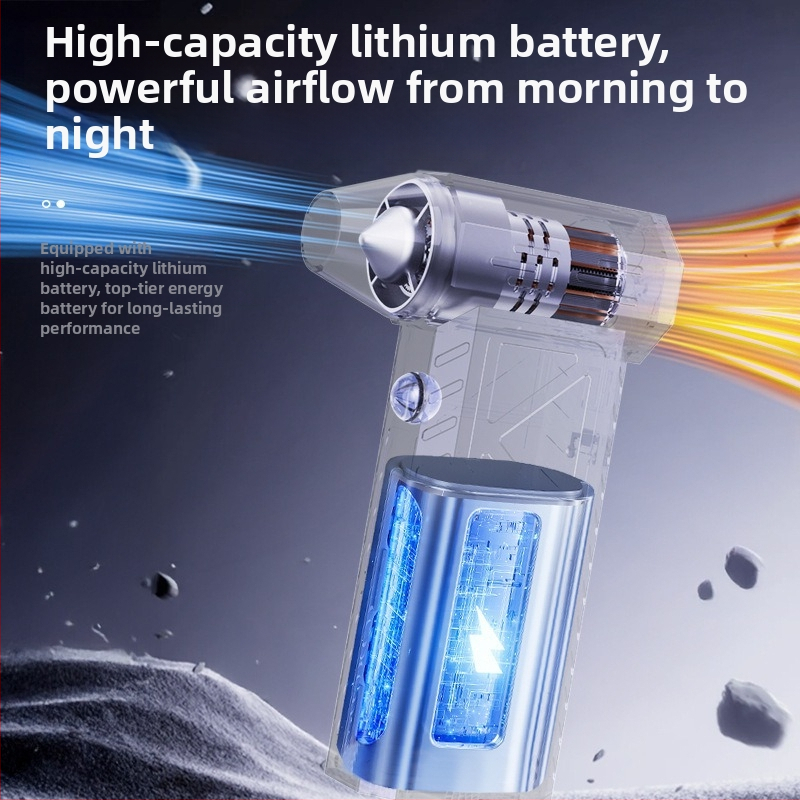 Ръчен турбинен вентилатор за къмпинг — безжичен, 7.4V, 50W, всмукване 11000Pa; осветление и почистване на прах
