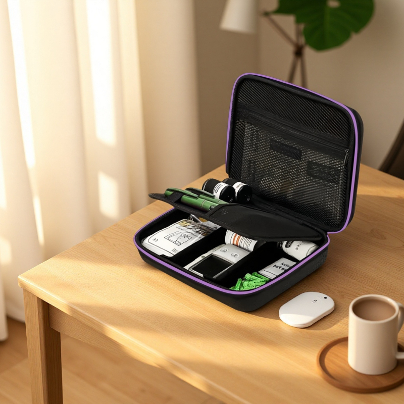 Diabēta instrumentu uzglabāšanas kārba – EVA materiāls, mūsdienīgs minimālisma stils, galda uzglabāšana, putekļu aizsardzība