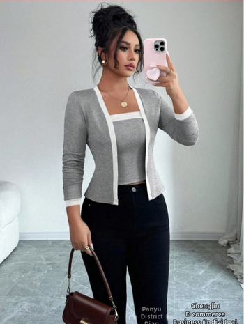 Set de două piese pentru femei: cămașă cu patchwork și pantaloni, țesătură len-bumbac, 3/4 mâneci, pantaloni 3/4, vară 2024