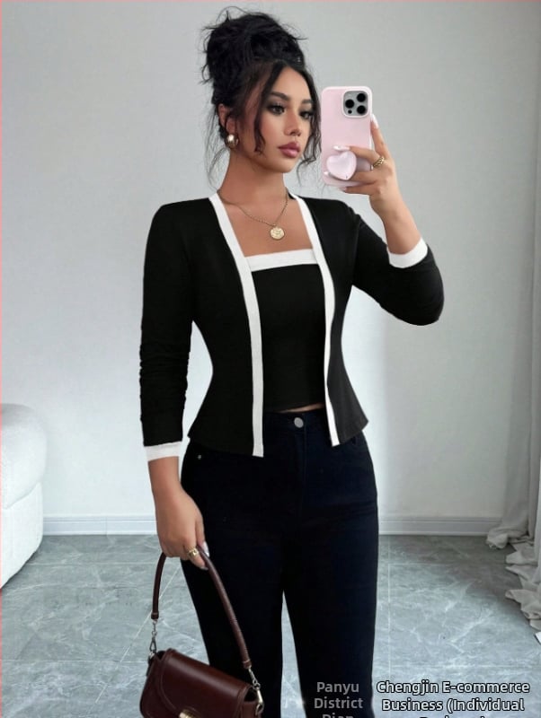 Set de două piese pentru femei: cămașă cu patchwork și pantaloni, țesătură len-bumbac, 3/4 mâneci, pantaloni 3/4, vară 2024