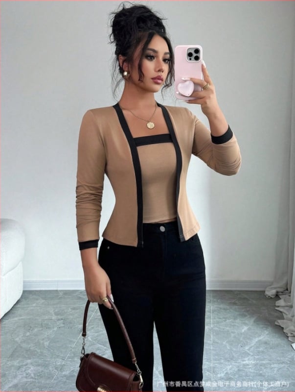 Moterų patchwork dviejų dalių komplektas: marškiniai ir kelnės, lininės-kokvilnės mišinys, 3/4 rankovės, 3/4 ilgio kelnės, vasara 2024