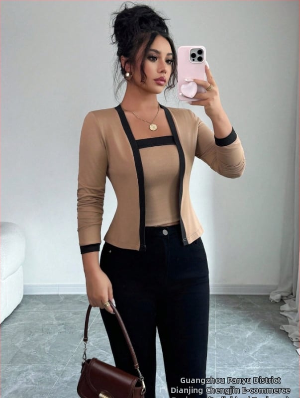 Set de două piese pentru femei: cămașă cu patchwork și pantaloni, țesătură len-bumbac, 3/4 mâneci, pantaloni 3/4, vară 2024