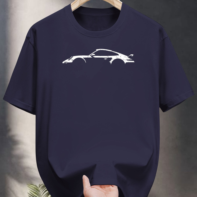 Vīriešu T-krekls no 100% kokvilnas ar automašīnas motīvu – īsas piedurknes, apaļš kakla izgriezums, ikdienas stils