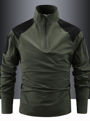 Muški dugi rukav pulover s prednjim zatvaračem, stojeći ovratnik, Spandex smjesa 31–50%, uobičajene debljine