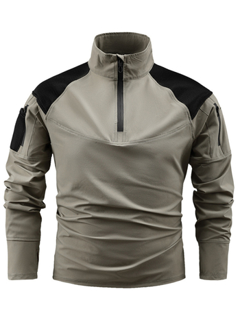 Muški dugi rukav pulover s prednjim zatvaračem, stojeći ovratnik, Spandex smjesa 31–50%, uobičajene debljine