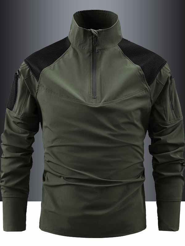 Muški dugi rukav pulover s prednjim zatvaračem, stojeći ovratnik, Spandex smjesa 31–50%, uobičajene debljine