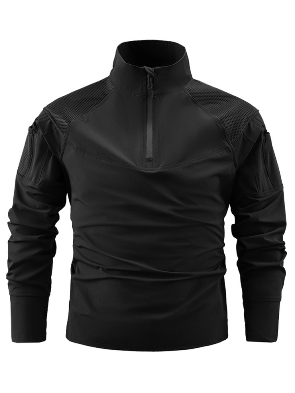 Muški dugi rukav pulover s prednjim zatvaračem, stojeći ovratnik, Spandex smjesa 31–50%, uobičajene debljine