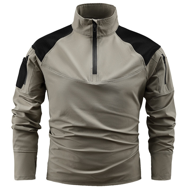 Muški dugi rukav pulover s prednjim zatvaračem, stojeći ovratnik, Spandex smjesa 31–50%, uobičajene debljine