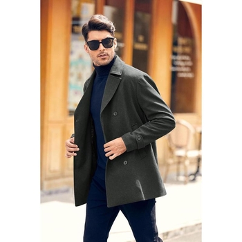 Vyrinis klasikinis verslo paltas, dviejų sluoksnių, siauras pjūvis, storesnis audinys, be gobtuvo, Lycra audinys