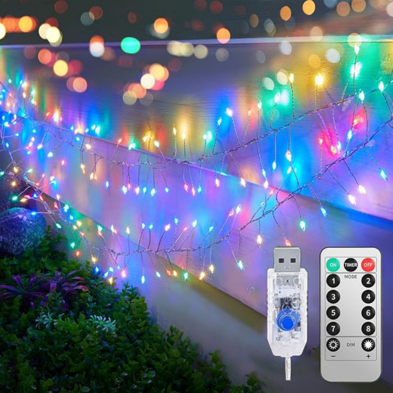 LED меден тел светлинен низ USB захранване, дистанционно управление, 5V, светлинки във формата на фойерверк