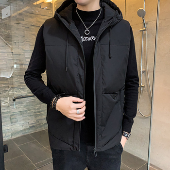 Muška vest s kapuljačom, zimski stil, korejskog stila, opuštenog kroja; Materijal: poliesterova smjesa; Podstava: poliester; Debljina: zgusnuta; Žepi: bočni džepovi