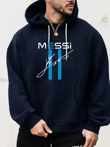 Muški fleksi hoodie s kapuljom i natpisom, slobodan kroj, poliester 91–95%.