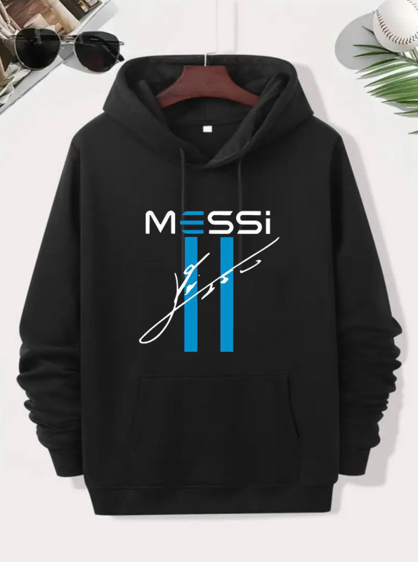 Muški fleksi hoodie s kapuljom i natpisom, slobodan kroj, poliester 91–95%.