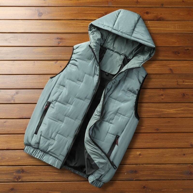 Muška vesta od poliestera sa kapuljom i zipom, debela zimu, podstava poliester