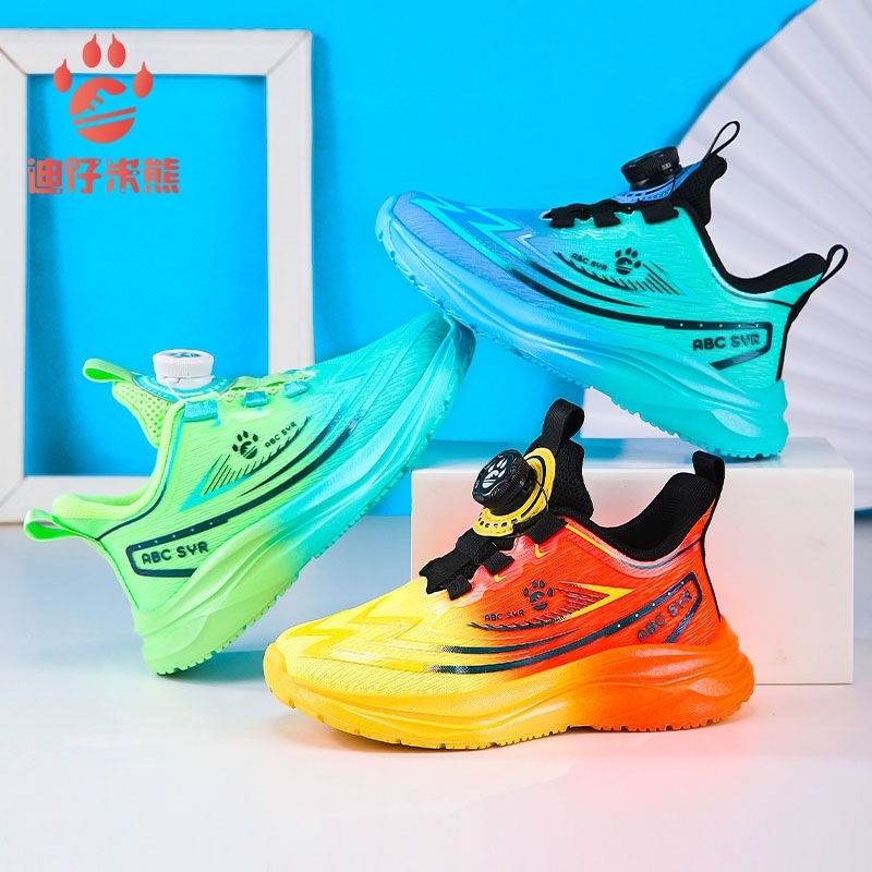 Bērnu tīkla sporta apavi ar svītrainu rakstu, elpojošs augšējais, EVA zole, rotējošais aizvērums