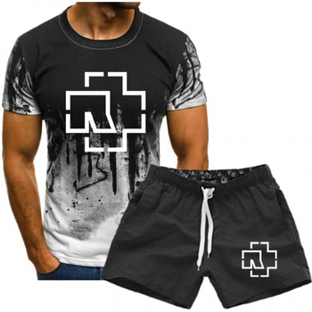 Vīriešu vasaras sporta komplekts ar T-kreklu un taisiem biksēm, 3D drukāšana, Milk Silk audums, vidēja elastība, 2023. gada vasara