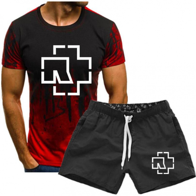 Vīriešu vasaras sporta komplekts ar T-kreklu un taisiem biksēm, 3D drukāšana, Milk Silk audums, vidēja elastība, 2023. gada vasara