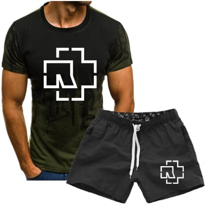 Vīriešu vasaras sporta komplekts ar T-kreklu un taisiem biksēm, 3D drukāšana, Milk Silk audums, vidēja elastība, 2023. gada vasara