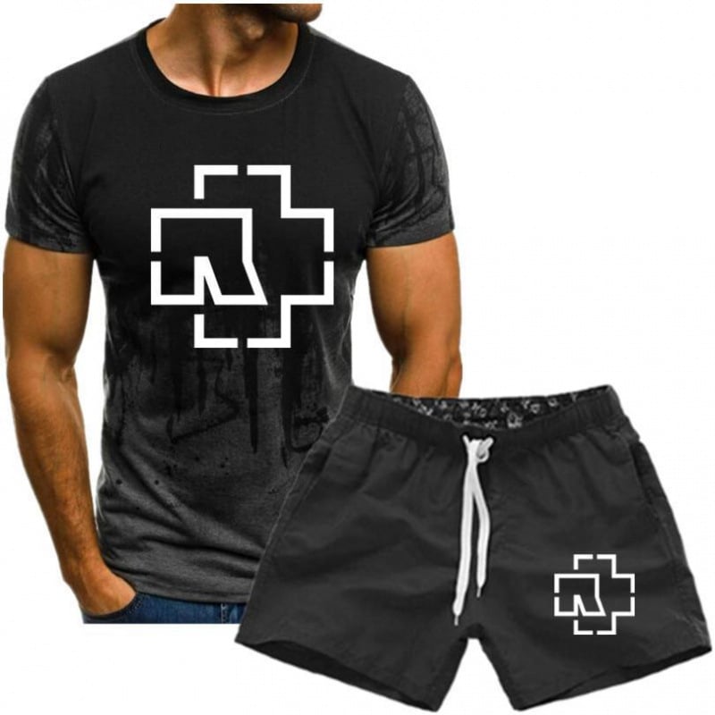 Vīriešu vasaras sporta komplekts ar T-kreklu un taisiem biksēm, 3D drukāšana, Milk Silk audums, vidēja elastība, 2023. gada vasara