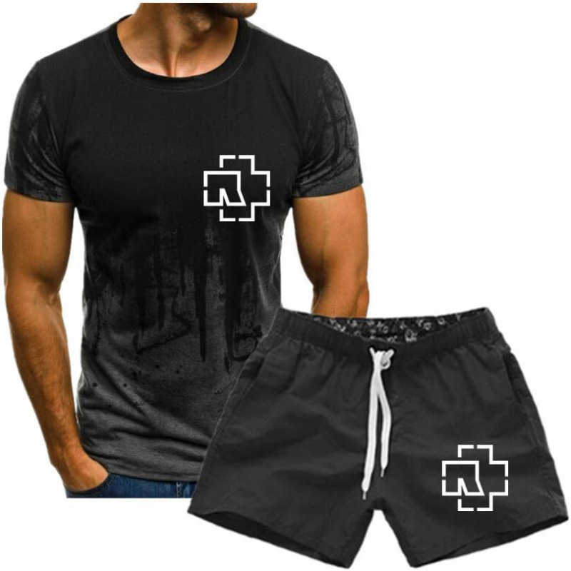 Vīriešu vasaras sporta komplekts ar T-kreklu un taisiem biksēm, 3D drukāšana, Milk Silk audums, vidēja elastība, 2023. gada vasara