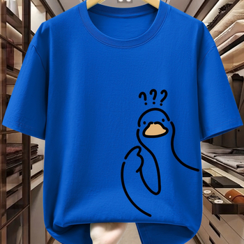 Vīriešu T-krekls no 96% kokvilnas ar karikatūras baloža zīmējumu, apaļš kaklaizgriezums, īsi piedurknes, ikdienas stils.