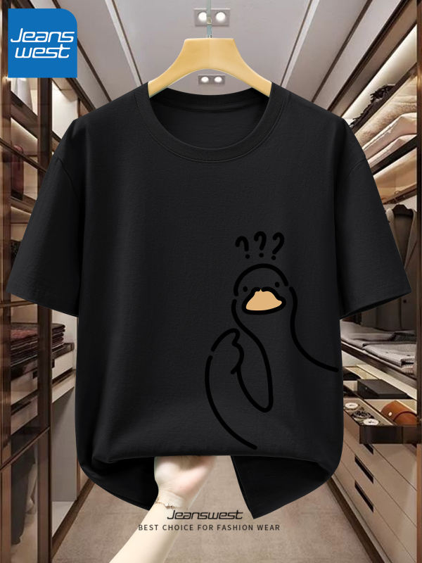 Vīriešu T-krekls no 96% kokvilnas ar karikatūras baloža zīmējumu, apaļš kaklaizgriezums, īsi piedurknes, ikdienas stils.