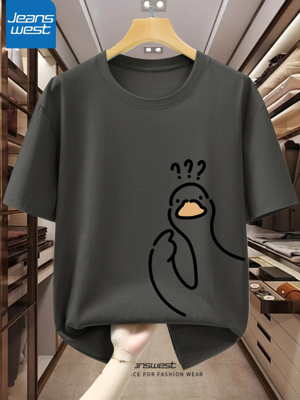 Vīriešu T-krekls no 96% kokvilnas ar karikatūras baloža zīmējumu, apaļš kaklaizgriezums, īsi piedurknes, ikdienas stils.