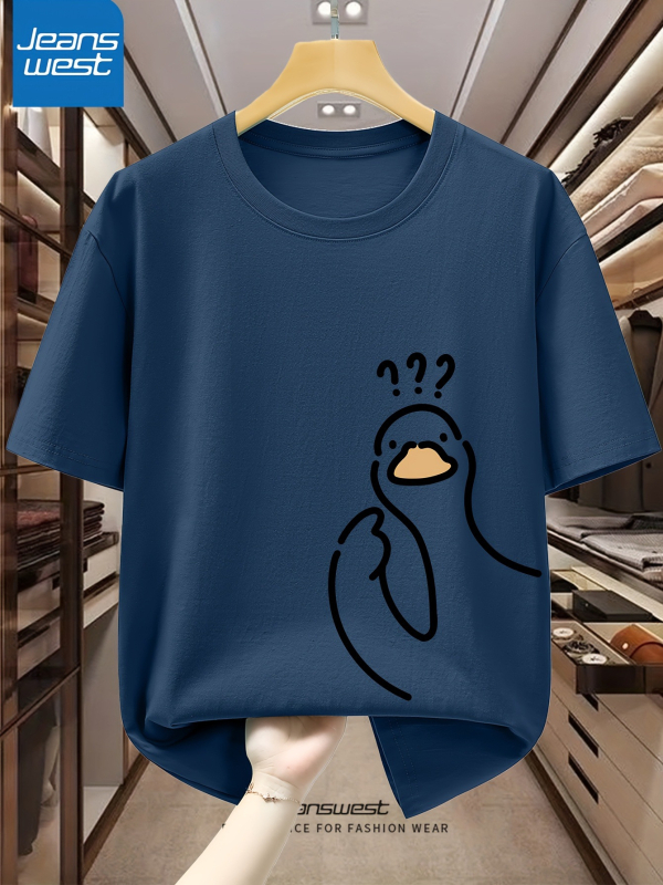 Vīriešu T-krekls no 96% kokvilnas ar karikatūras baloža zīmējumu, apaļš kaklaizgriezums, īsi piedurknes, ikdienas stils.