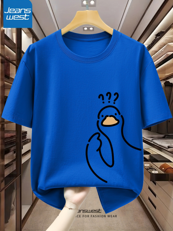 Vīriešu T-krekls no 96% kokvilnas ar karikatūras baloža zīmējumu, apaļš kaklaizgriezums, īsi piedurknes, ikdienas stils.