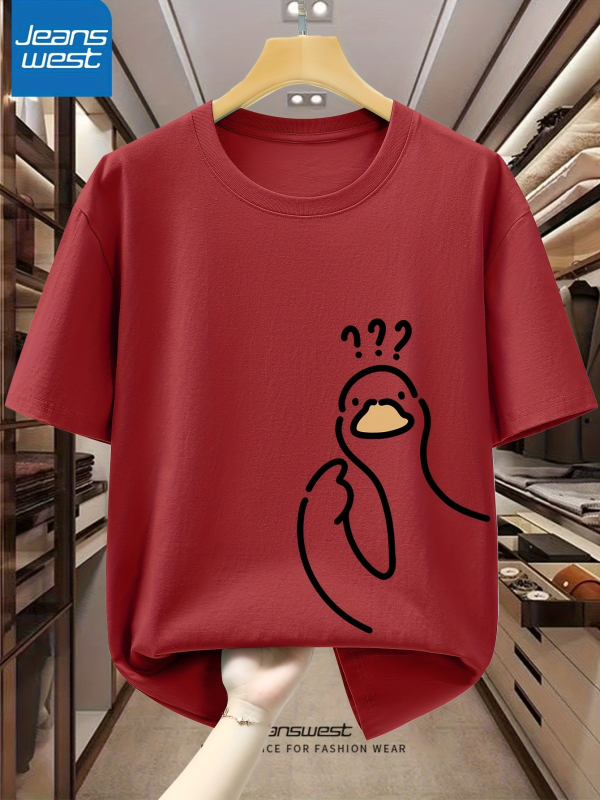 Vīriešu T-krekls no 96% kokvilnas ar karikatūras baloža zīmējumu, apaļš kaklaizgriezums, īsi piedurknes, ikdienas stils.