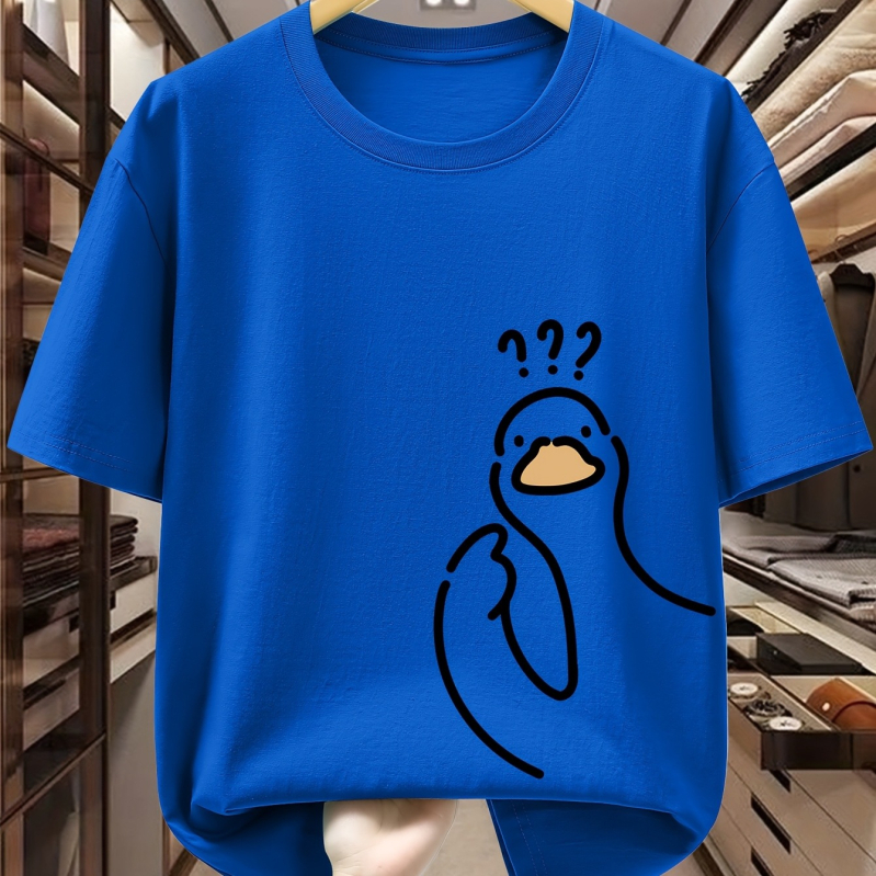 Vīriešu T-krekls no 96% kokvilnas ar karikatūras baloža zīmējumu, apaļš kaklaizgriezums, īsi piedurknes, ikdienas stils.