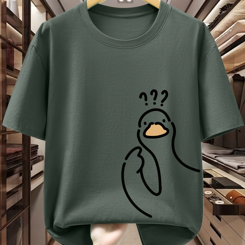 Vīriešu T-krekls no 96% kokvilnas ar karikatūras baloža zīmējumu, apaļš kaklaizgriezums, īsi piedurknes, ikdienas stils.