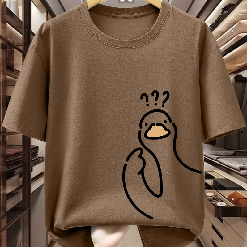 Vīriešu T-krekls no 96% kokvilnas ar karikatūras baloža zīmējumu, apaļš kaklaizgriezums, īsi piedurknes, ikdienas stils.