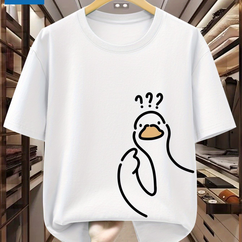 Vīriešu T-krekls no 96% kokvilnas ar karikatūras baloža zīmējumu, apaļš kaklaizgriezums, īsi piedurknes, ikdienas stils.