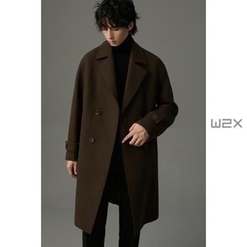 Férfi kettős soros kabát, vastagított, koreai stílus, karcsú szabás, téli 2024