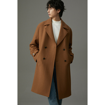 Férfi kettős soros kabát, vastagított, koreai stílus, karcsú szabás, téli 2024