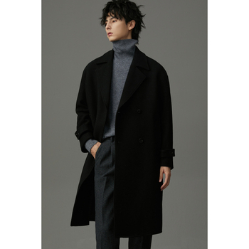 Férfi kettős soros kabát, vastagított, koreai stílus, karcsú szabás, téli 2024