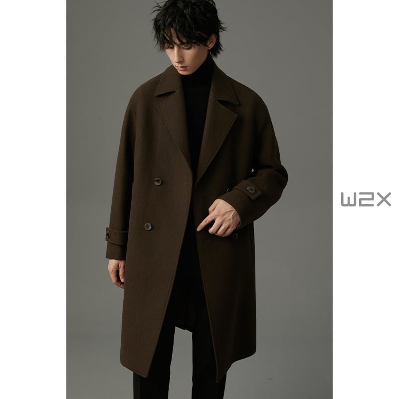 Férfi kettős soros kabát, vastagított, koreai stílus, karcsú szabás, téli 2024