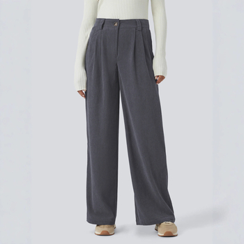 Sieviešu cordurojas bikses, vaļīgs piegriezums, garas, 95% poliestera, rudens 2025