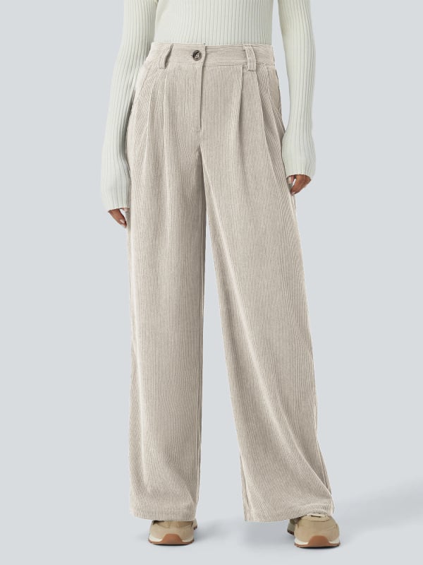 Sieviešu cordurojas bikses, vaļīgs piegriezums, garas, 95% poliestera, rudens 2025