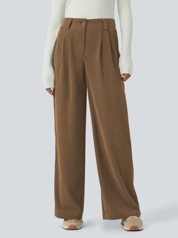 Sieviešu cordurojas bikses, vaļīgs piegriezums, garas, 95% poliestera, rudens 2025