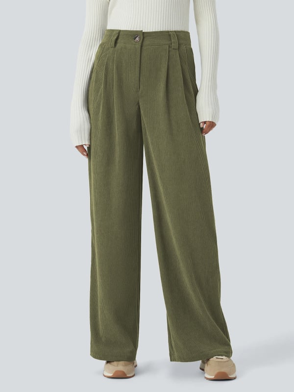 Sieviešu cordurojas bikses, vaļīgs piegriezums, garas, 95% poliestera, rudens 2025