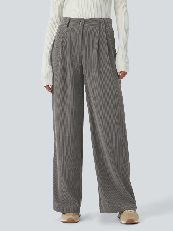 Sieviešu cordurojas bikses, vaļīgs piegriezums, garas, 95% poliestera, rudens 2025