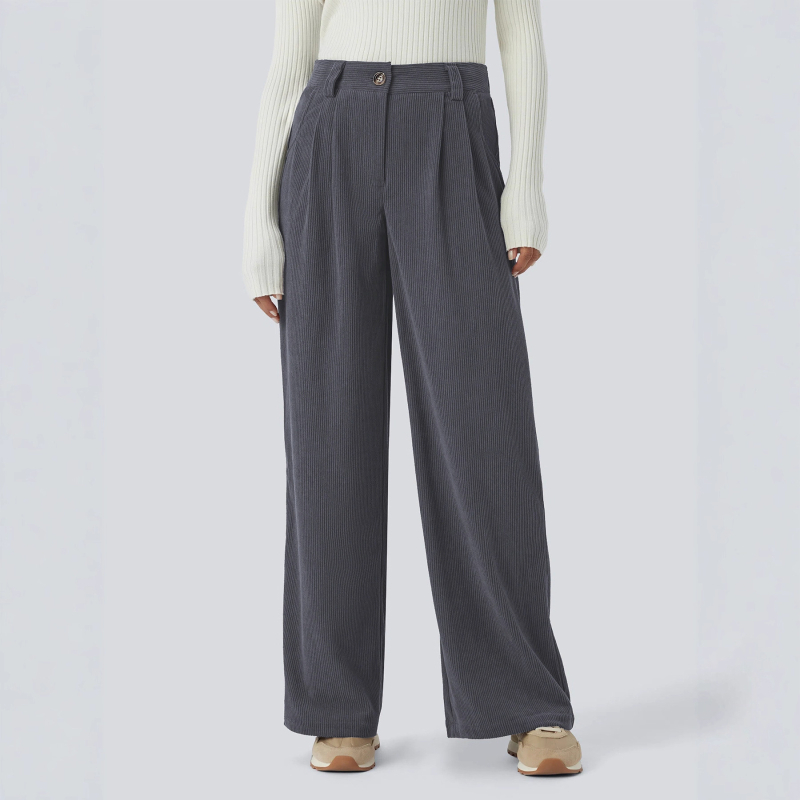 Sieviešu cordurojas bikses, vaļīgs piegriezums, garas, 95% poliestera, rudens 2025