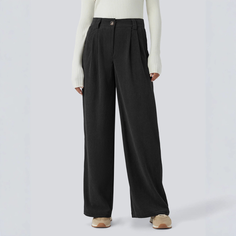 Sieviešu cordurojas bikses, vaļīgs piegriezums, garas, 95% poliestera, rudens 2025