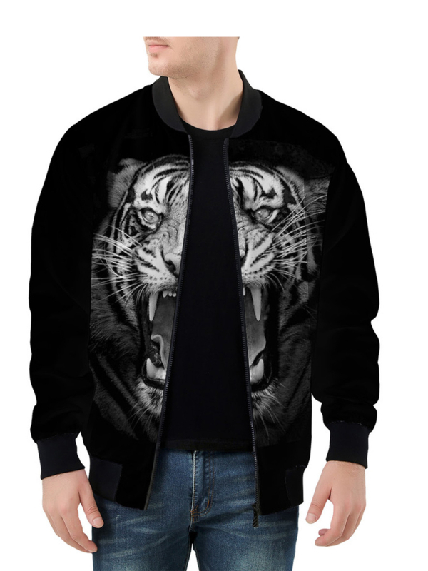 Vīriešu sporta jaka ar druku, rāvējslēdzējs, poliesteris, brīva piegriezuma, garas piedurknes