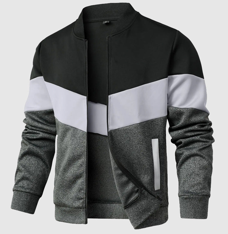 Vīriešu sporta jaka ar druku, rāvējslēdzējs, poliesteris, brīva piegriezuma, garas piedurknes